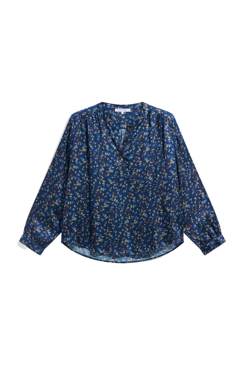 Lolita Printed Satin Blouse, Alternate, color, Navy Blue