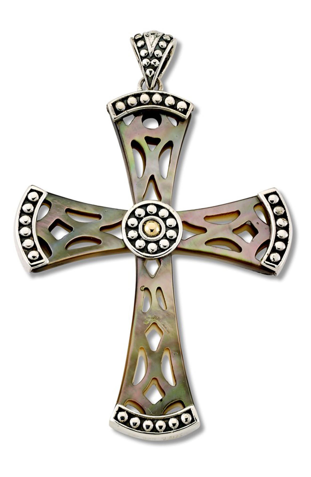SAMUEL B. 18K Gold & Sterling Silver Mother of Pearl Cross Pendant