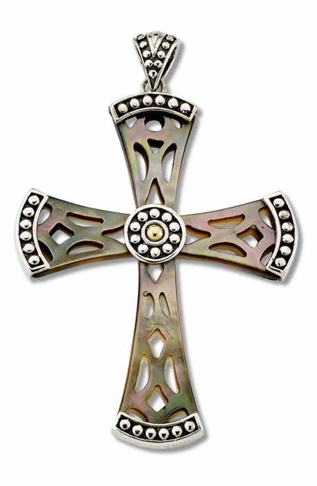 SAMUEL B. 18K Gold & Sterling Silver Mother of Pearl Cross Pendant