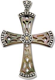 SAMUEL B. 18K Gold & Sterling Silver Mother of Pearl Cross Pendant