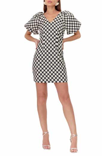 Adelyn Rae Willow Puff Sleeve Dot Jacquard Sheath Dress