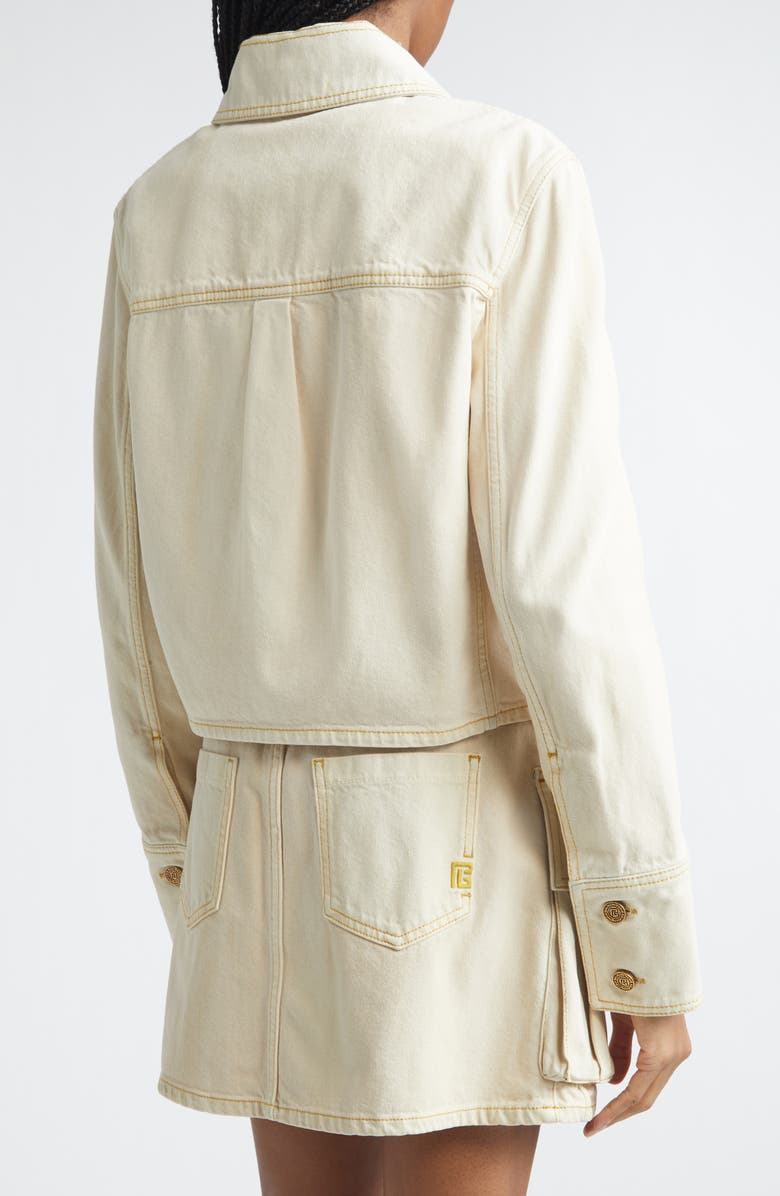 Balmain Faded Denim Jacket, Alternate, color, Ivory/ Blue Multi