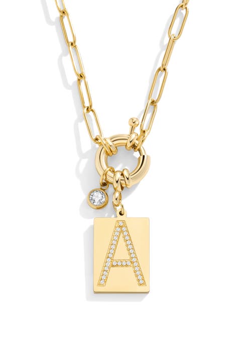 Pave Initial Pendant with Paperclip Chain Necklace