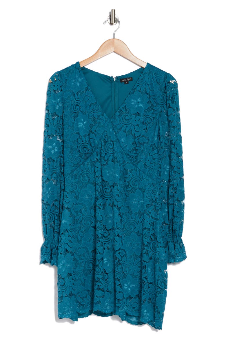 Long Sleeve Lace Dress, Alternate, color, TURQUOISE