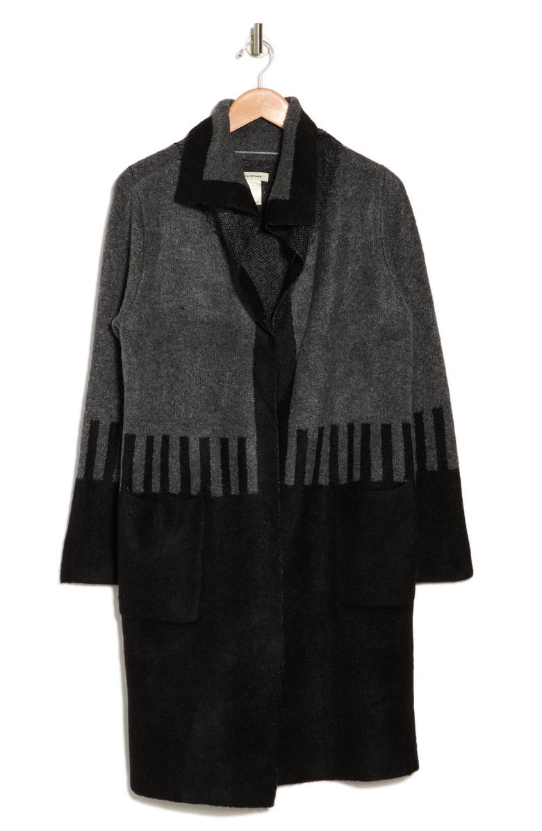 MAX STUDIO Jacquard Sweater Coat, Alternate, color, Black/ Charcoal Colorblock