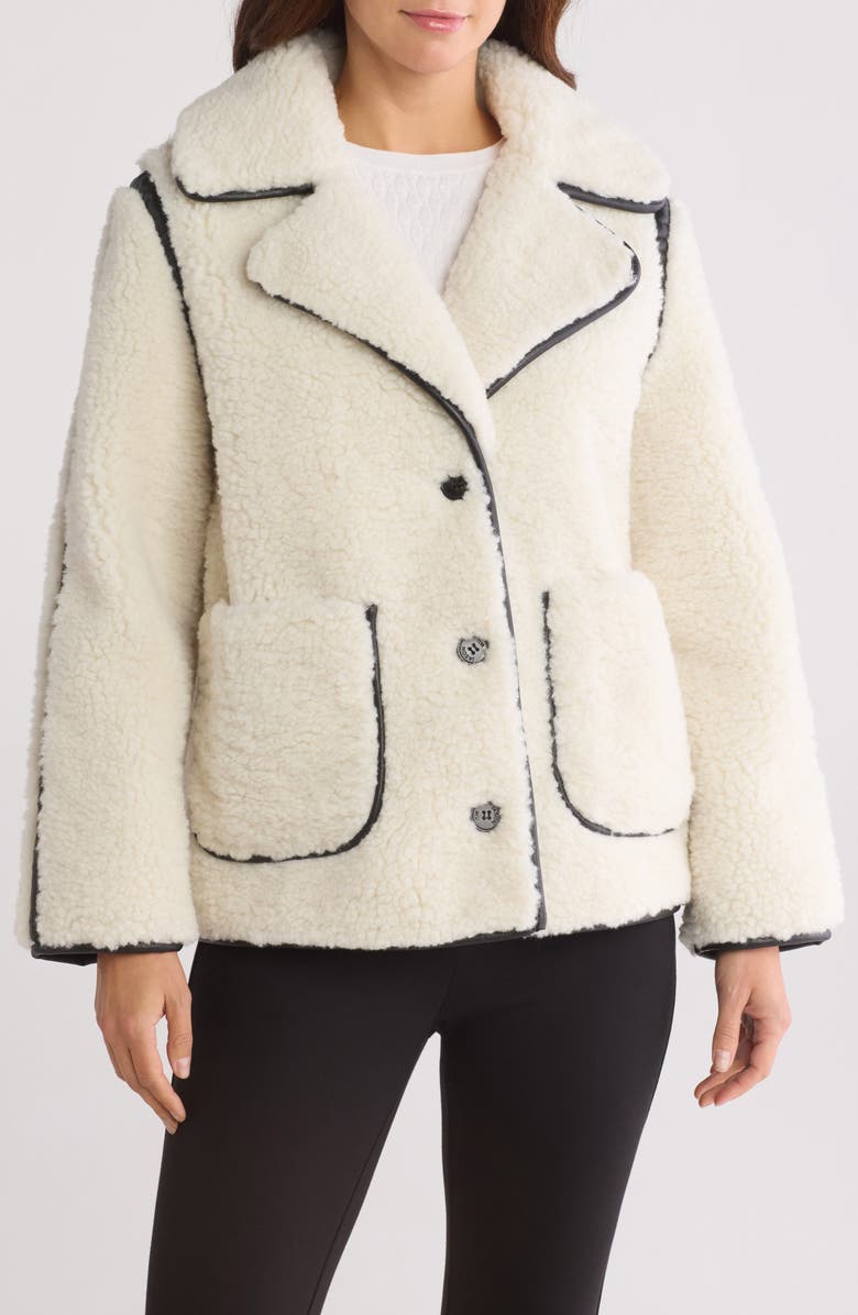 JASON WU Faux Leather Trim Faux Shearling Coat, Main, color, 