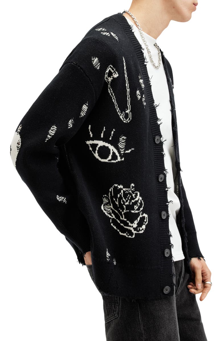 AllSaints Koto Distressed Cotton Cardigan, Alternate, color, 