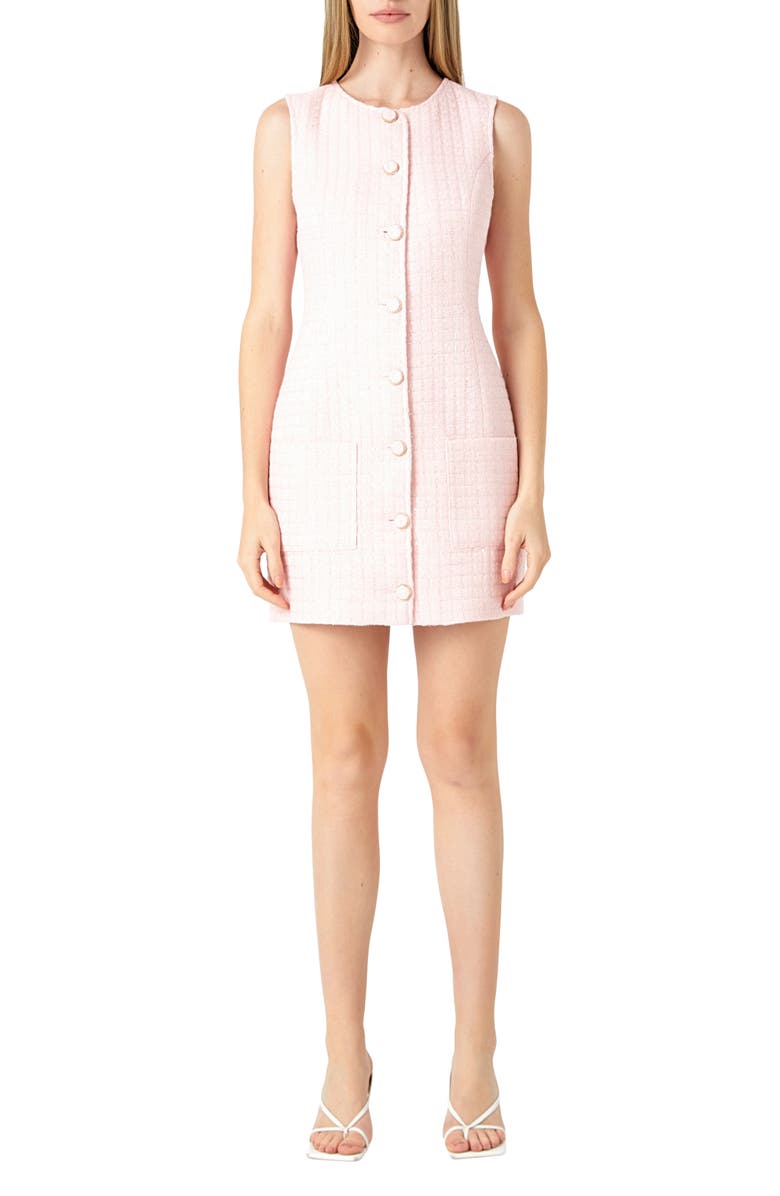 Endless Rose Sequin Tweed Button-Up Minidress, Main, color, Pink