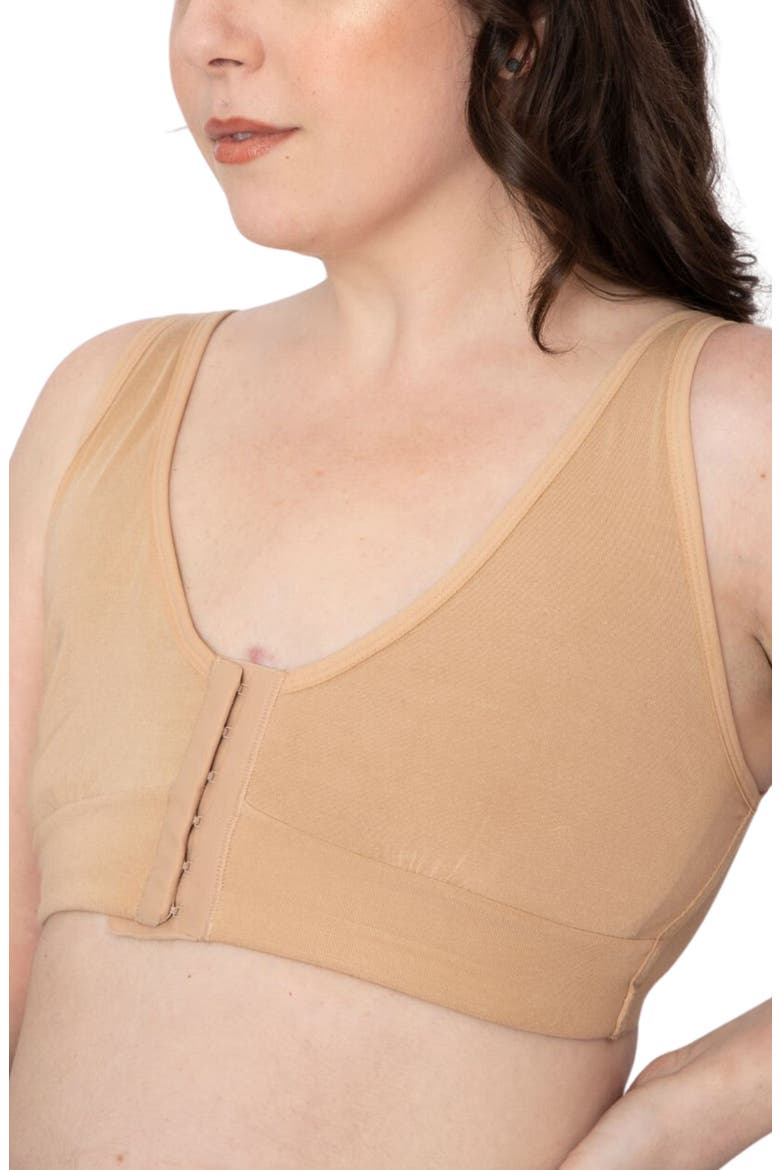 Rora Post-Surgery Front Close Pocketed Bralette, Alternate, color, SAND