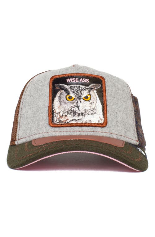 Goorin Bros . Cum Laude Owl Patch Felt Trucker Hat In Gray