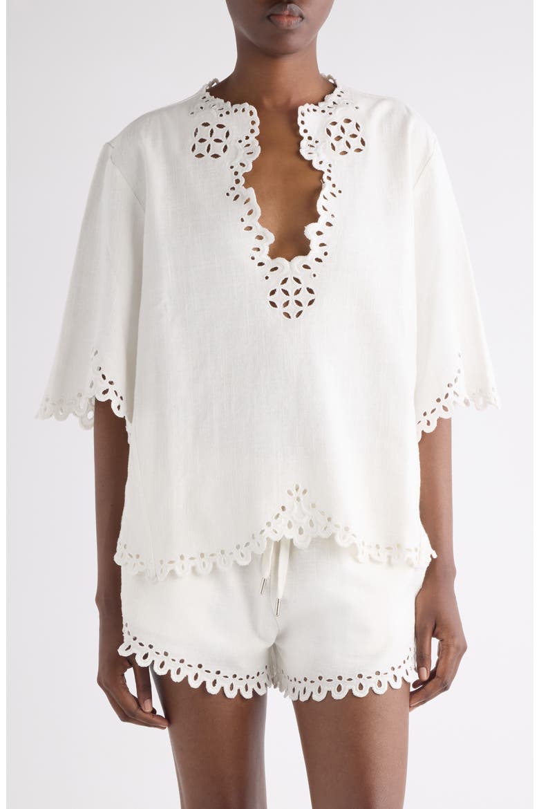 Shana Eyelet Embroidered Cotton Tunic, Main, color, WHITE