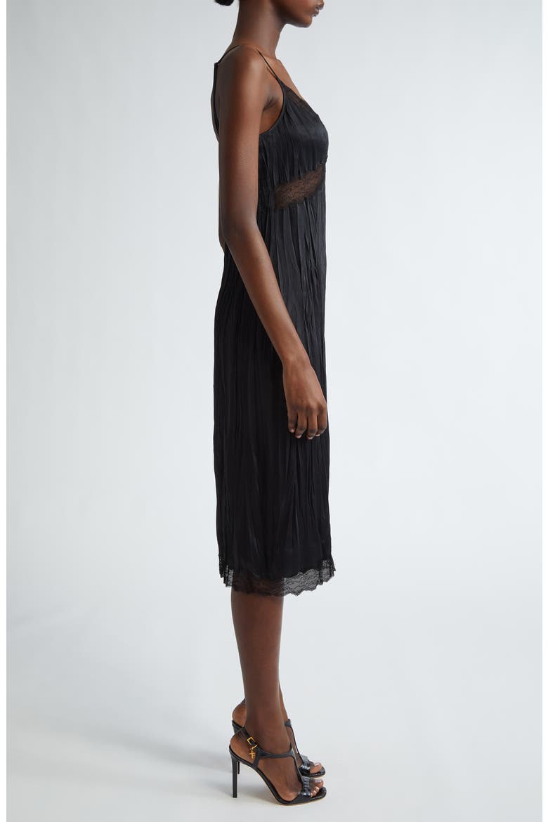 Crushed Satin Charmeuse & Lace Slipdress, Alternate, color, BLACK