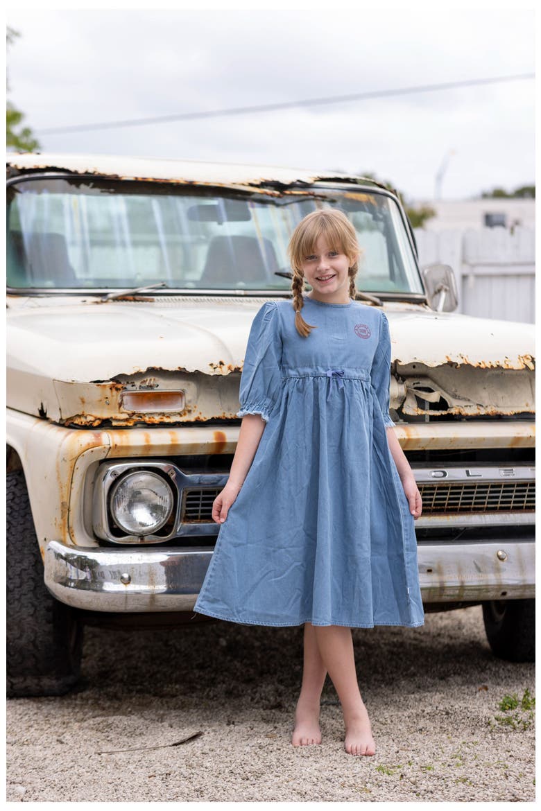 Denim 3/4 Sleeve Dress for Girl, Alternate, color, Blue