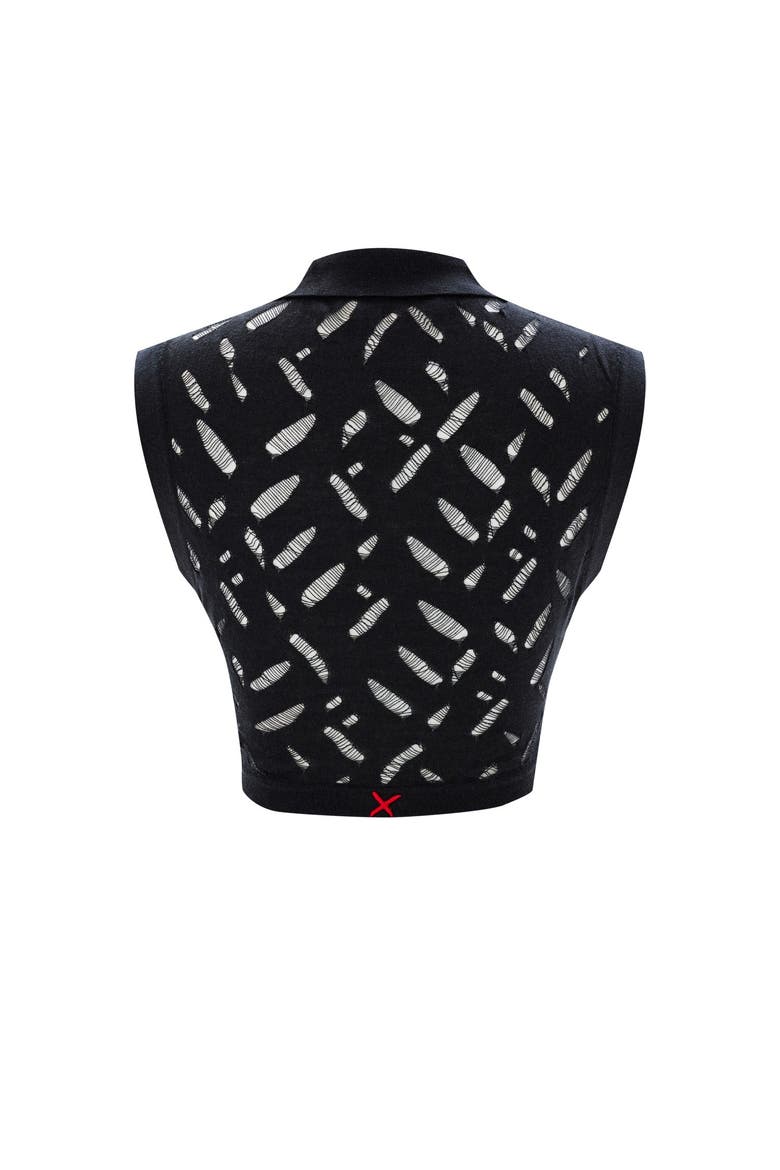 Cropped Ripped Knit Top Jet, Alternate, color, black