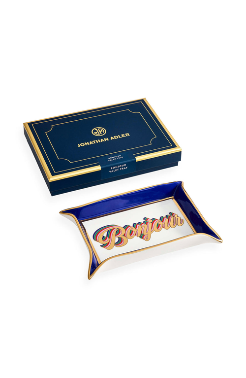 Jonathan Adler Bonjour Valet Tray In Blue/gold