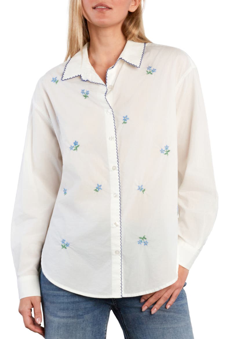 Floral Kisses Embroidered Button-Up Shirt, Main, color, BRIGHT WHITE