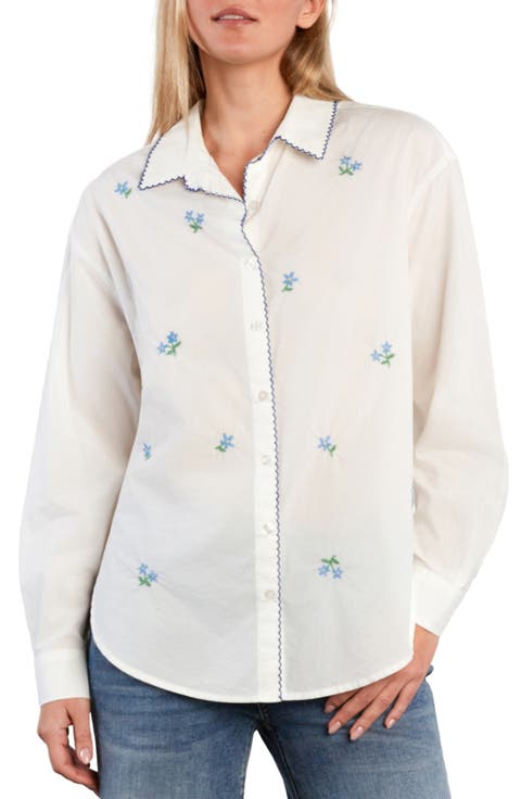Floral Kisses Embroidered Button-Up Shirt