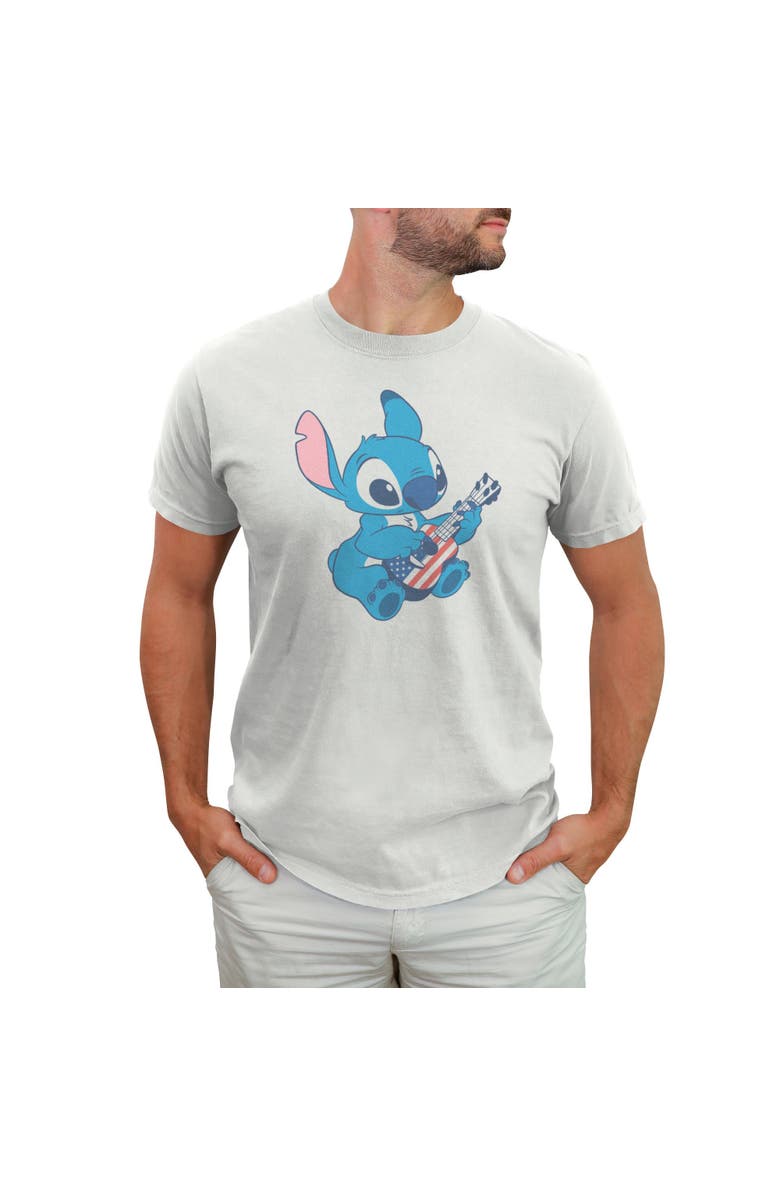 Lilo & Stitch Men's Lilo & Stitch American Flag Guitar Stitch  Graphic T-Shirt, Main, color, White