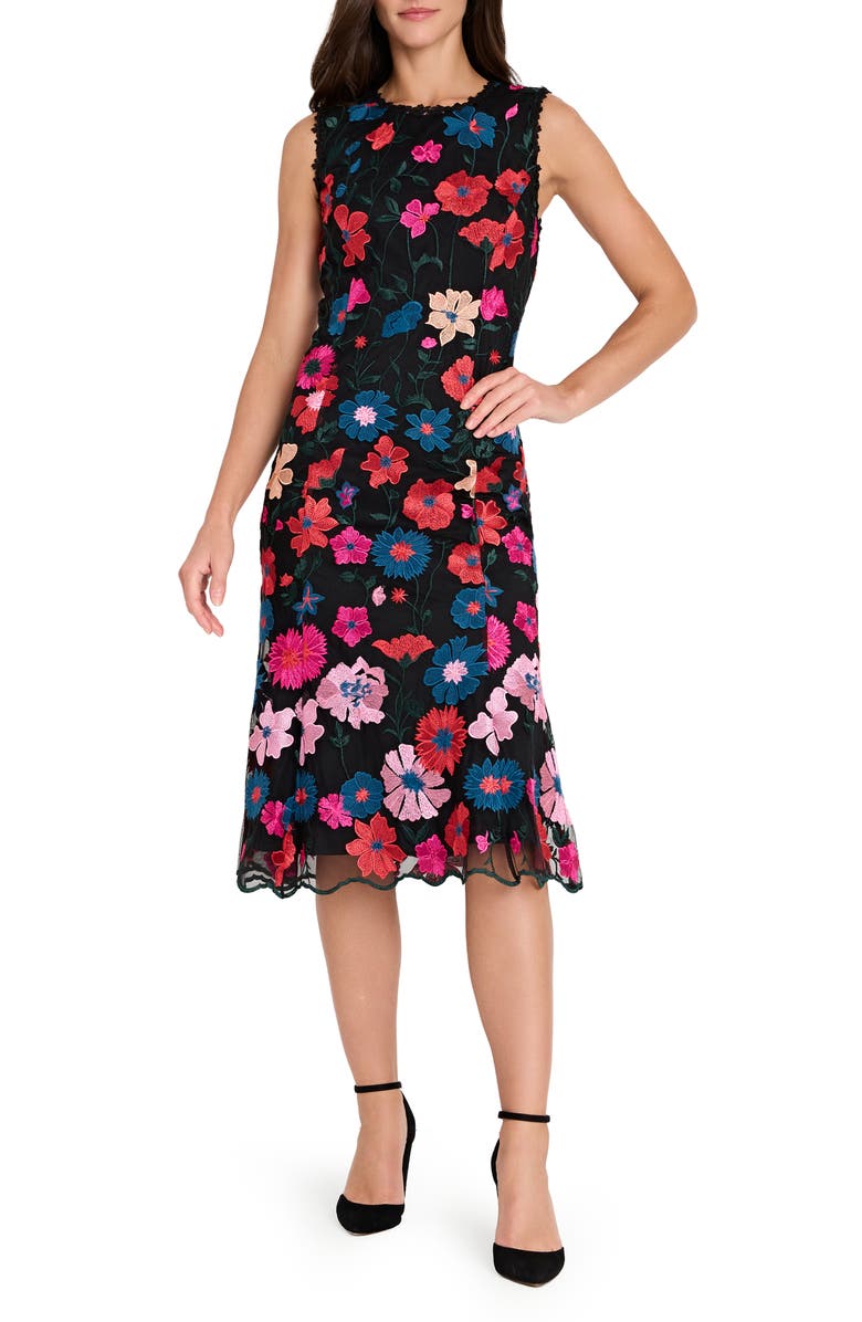 Tahari ASL Floral Embroidered Midi Dress, Alternate, color, 