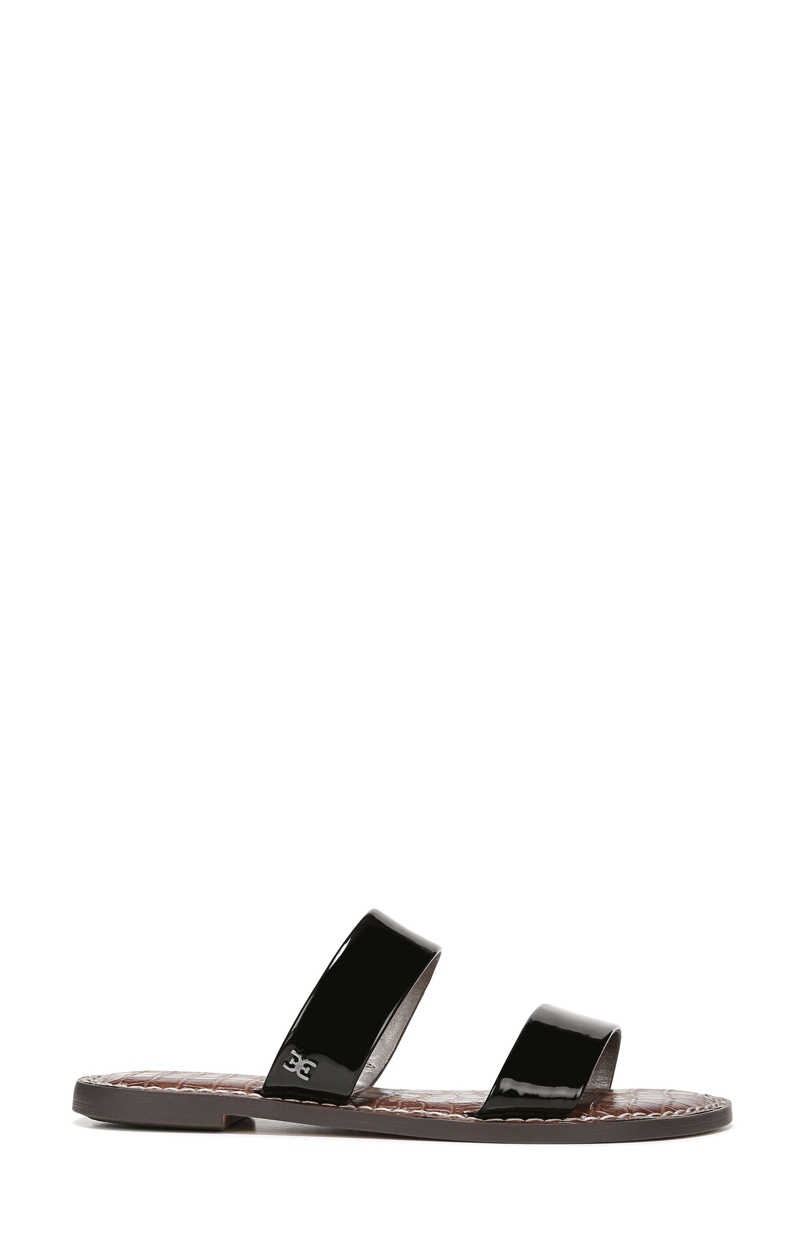 Gala Two Strap Slide Sandal, Alternate, color, BLACK FAUX PATENT LEATHER