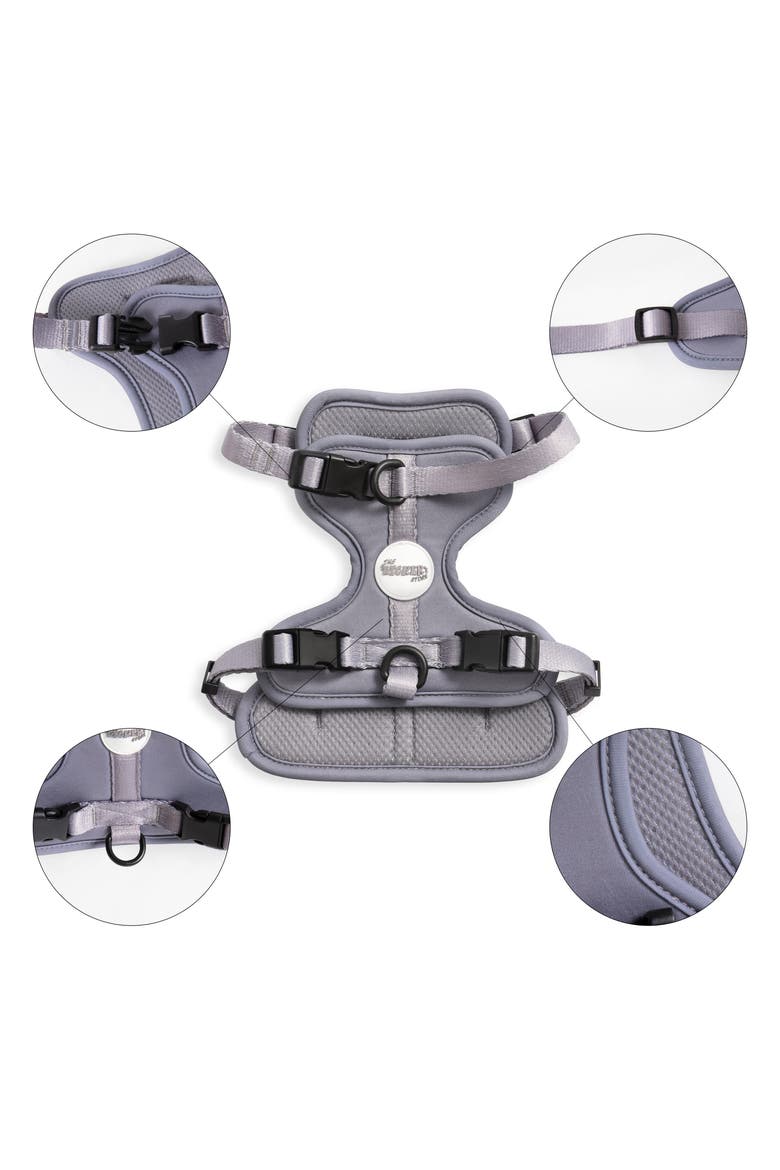 Arlo Adjustable Soft Padded No Pull Pet Harness with 3 Buckles and 3 Leash Clips, Alternate, color, Gray