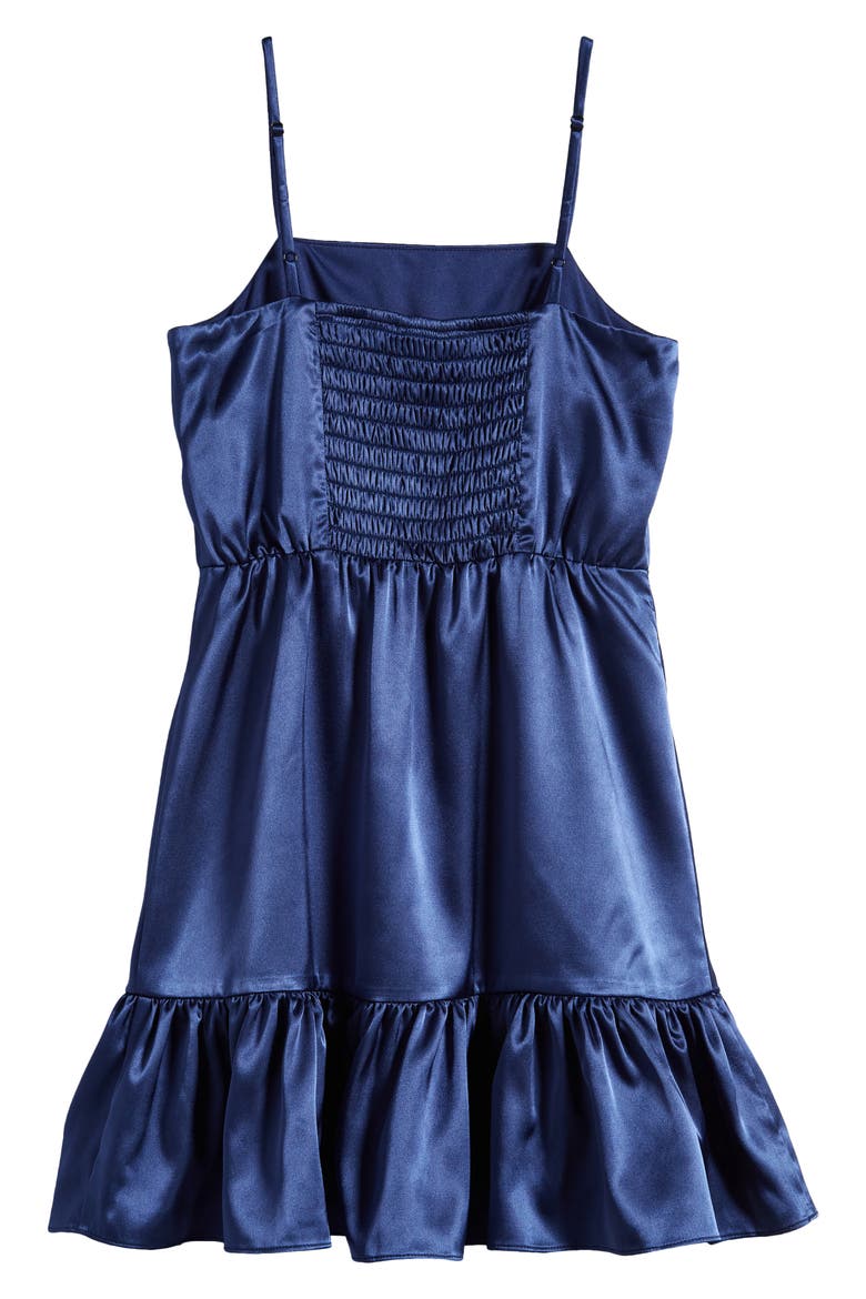 Kids' Ruffle Satin Dress, Alternate, color, NAVY