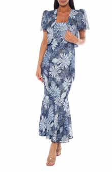 Oleg Cassini Metallic Floral Print Strapless Dress