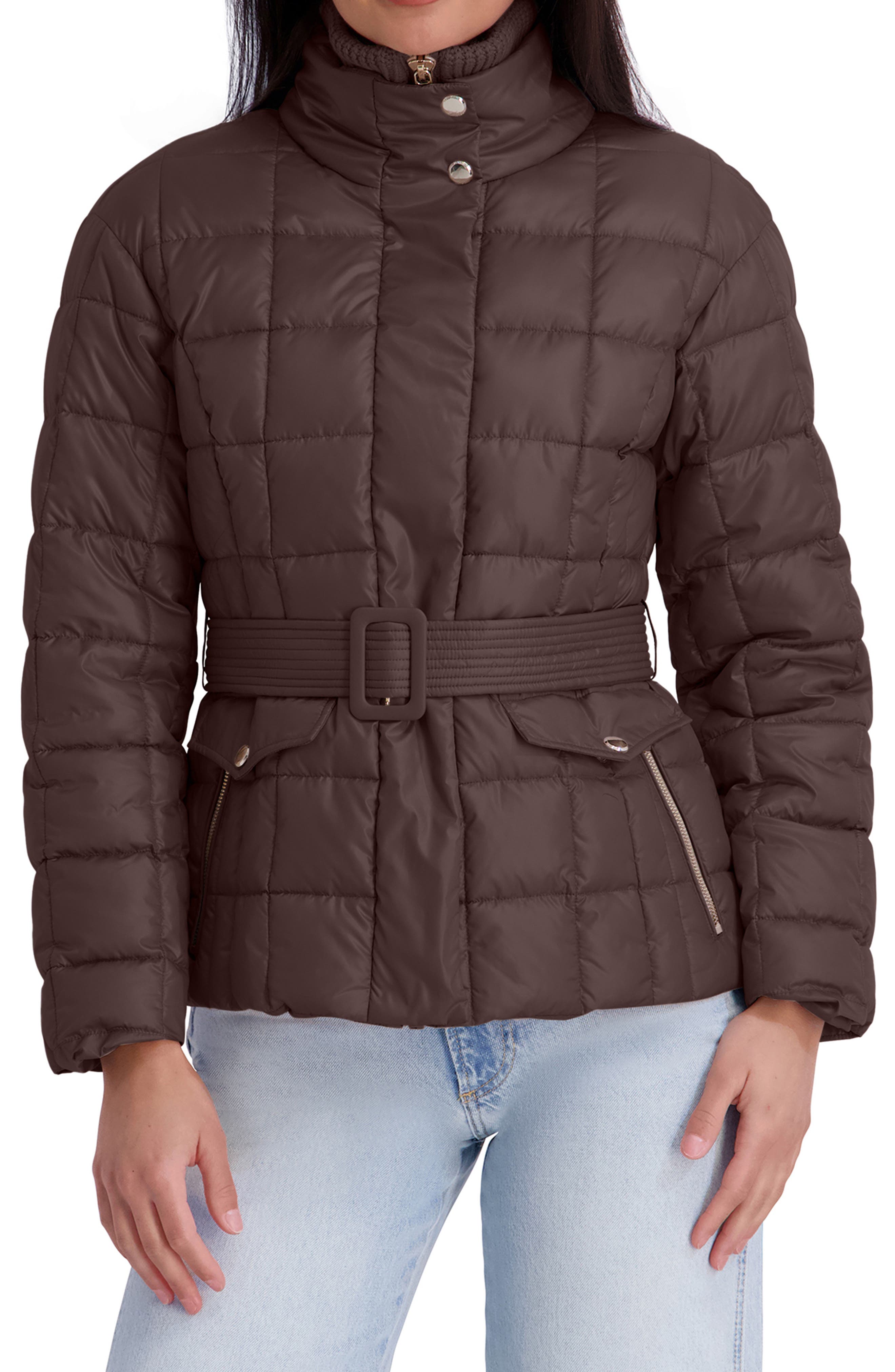 Kensie Belted Quilted Cire Puffer Coat (Women) | Nordstromrack
