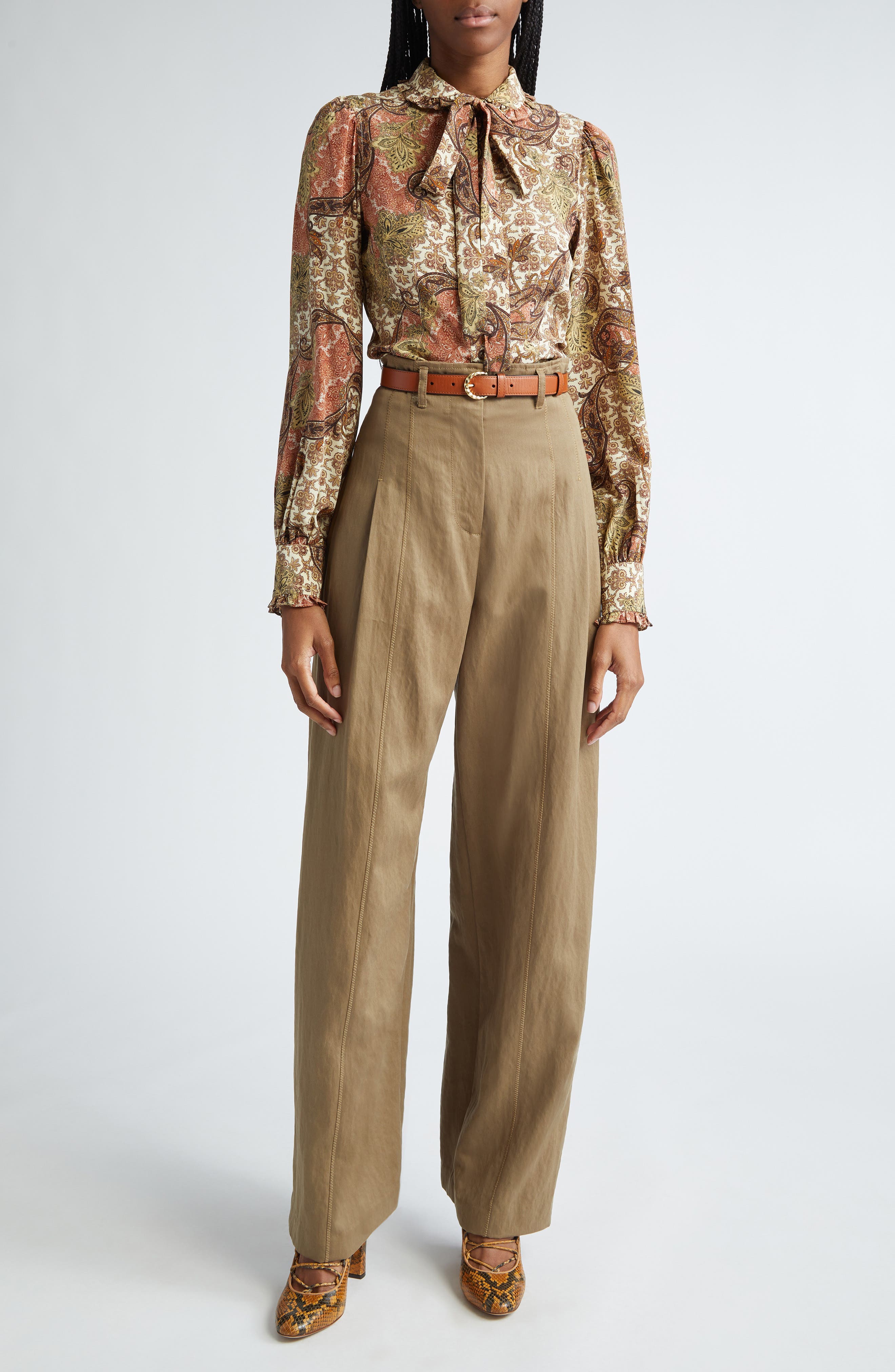 Vedra Tie Neck Button-Up Silk Top - image 2