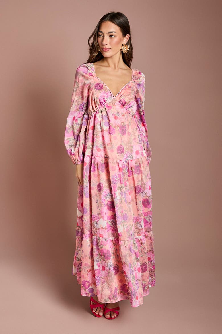 Printed Fit & Flare Maxi Dress, Alternate, color, Pink