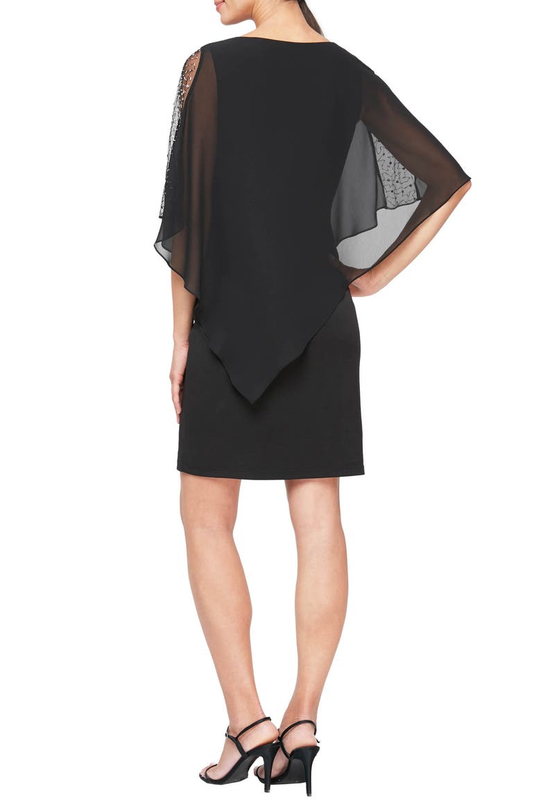 Short Sheath Dress & Embellished Cape Set, Alternate, color, BLACK