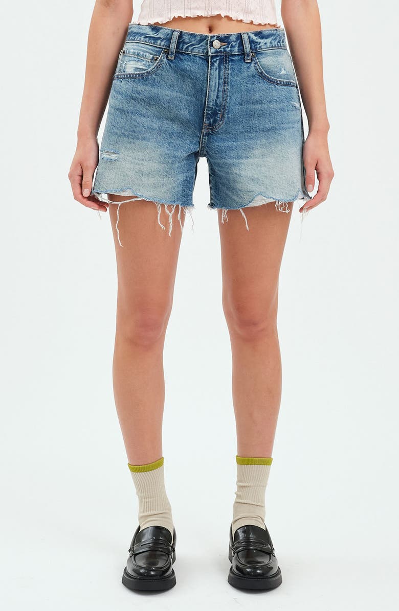 DAZE Crossroad Mid Rise Denim Cutoff Shorts, Main, color, 