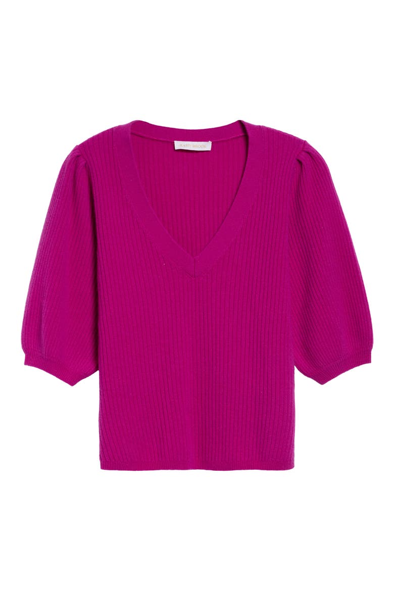 Cassidee Puff Sleeve Cashmere Sweater, Alternate, color, RASPBERRY
