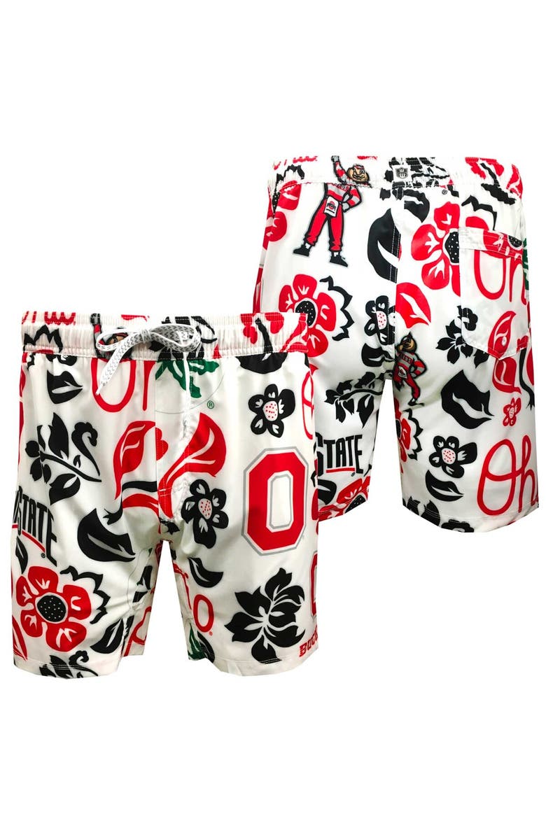 Wes & Willy Youth Wes & Willy White Ohio State Buckeyes Allover Print Vault Tech Swim Trunks, Main, color, White