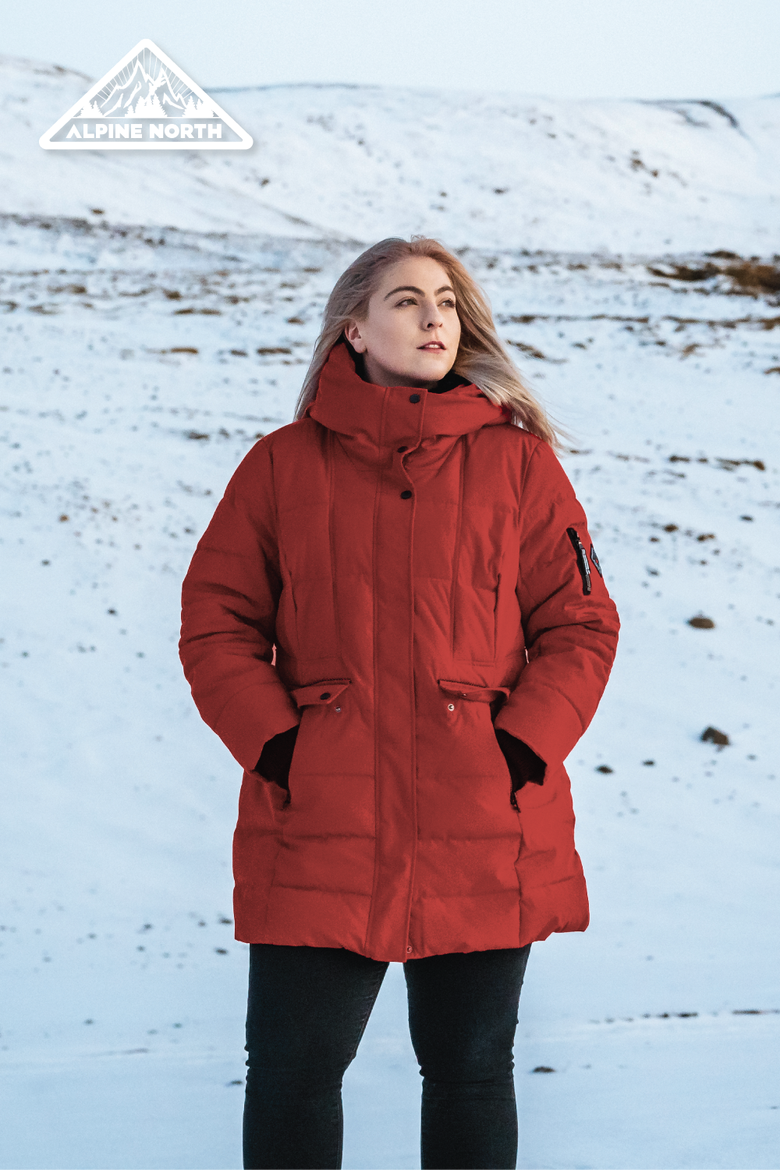 KOOTNEY PLUS SIZE - Vegan Down Mid-Length Parka Coat, Alternate, color, CRIMSON