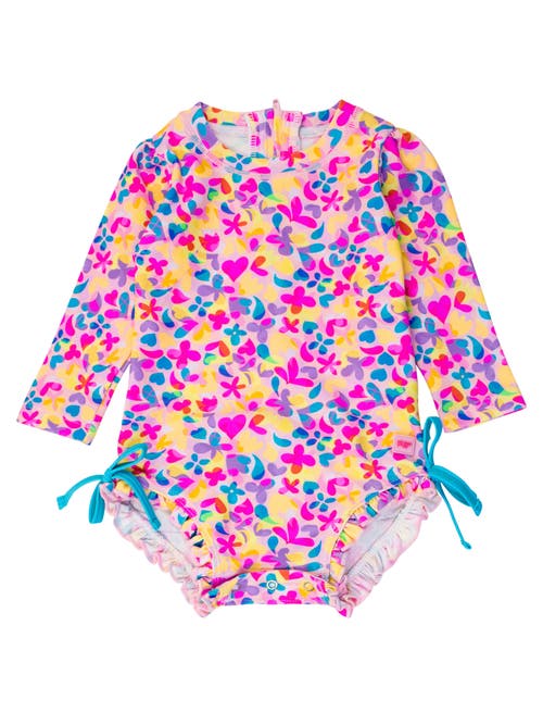 Rufflebutts Baby Girls Long Sleeve Upf50+ One Piece Rash Guard In Vibrant Neon