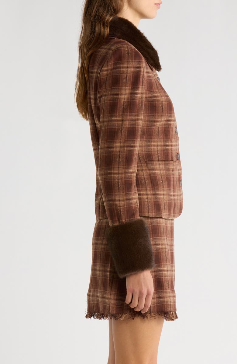 WAYF x Sara Walker Emily Faux Fur Jacket, Alternate, color, Brown Plaid