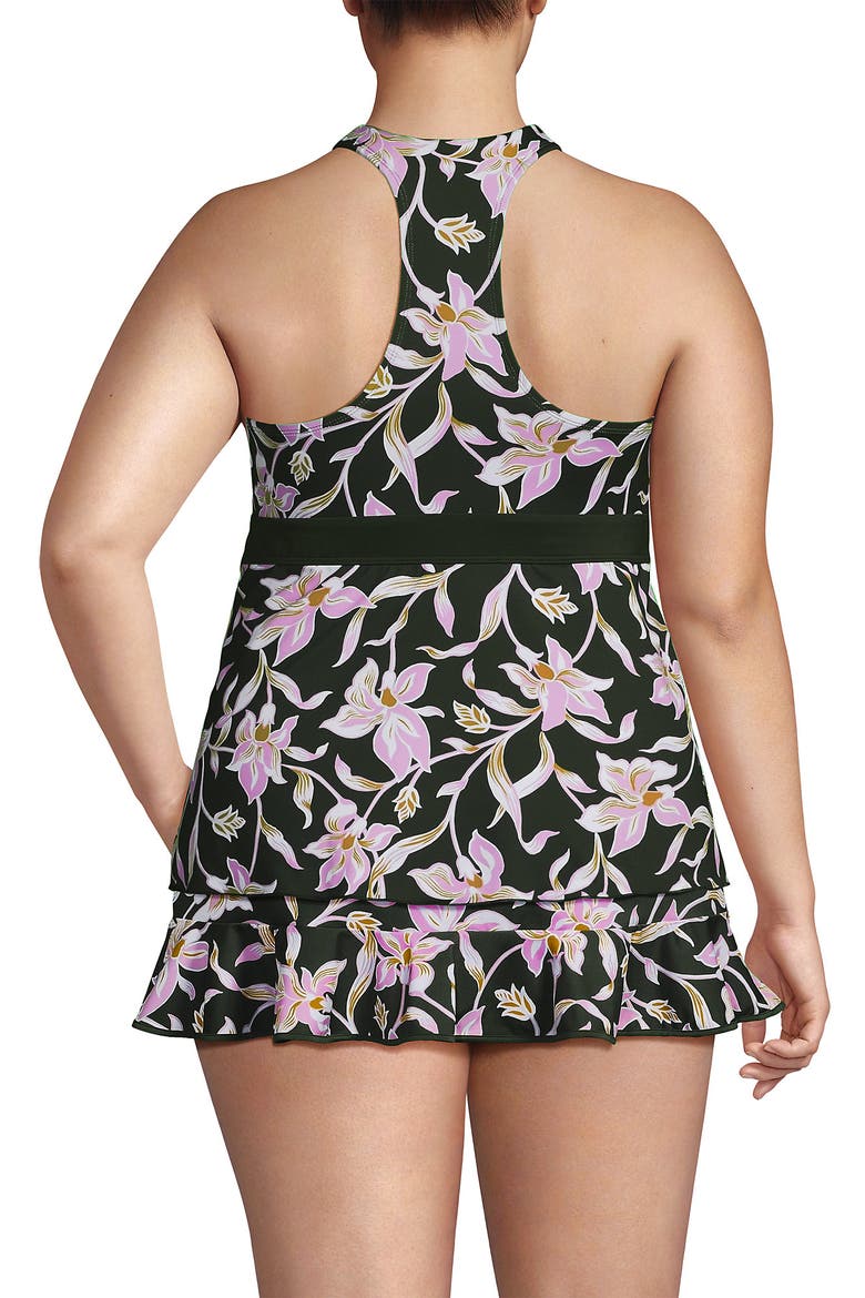 D-Cup V-Neck Racerback Flutter Tankini, Alternate, color, Tropic Floral/Rich Olive