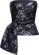 Lela Rose Metallic Floral Brocade Strapless Cascade Top