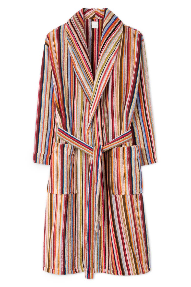 Signature Stripe Cotton Robe, Main, color, RED MULTI