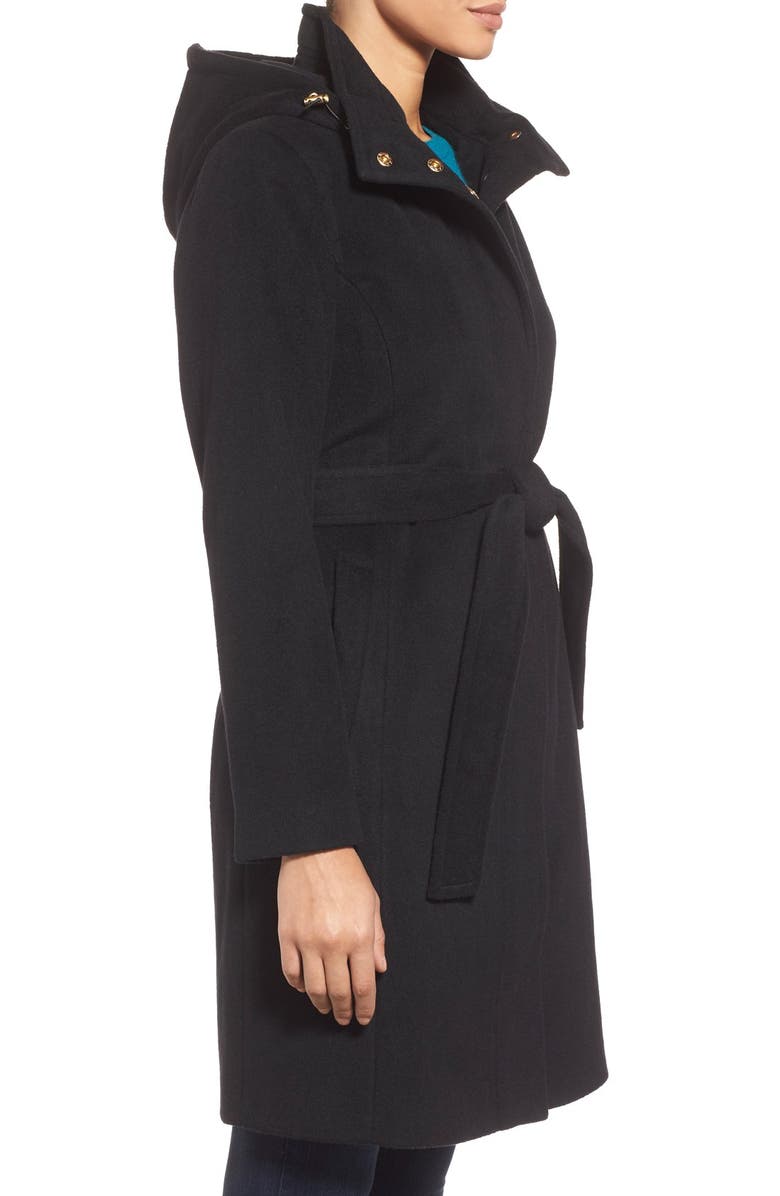 Ellen Tracy Belted Long Wool Blend Coat with Detachable Hood, Alternate, color, 