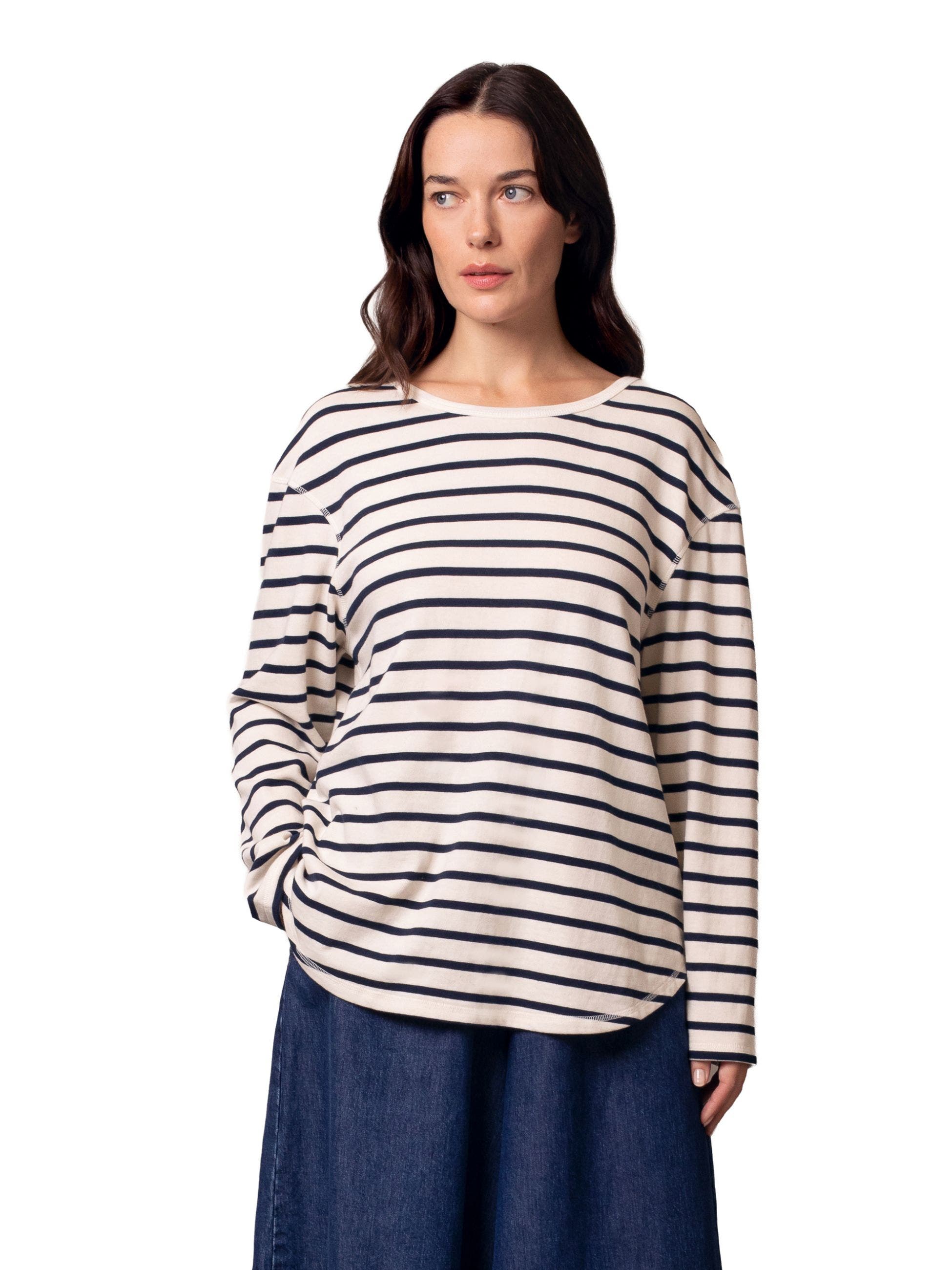 selected Ecru Navy Stripe