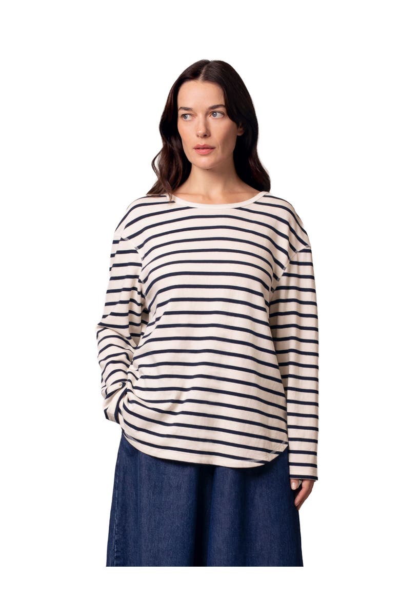 Button Back Heavyweight Jersey Top, Main, color, Ecru Navy Stripe
