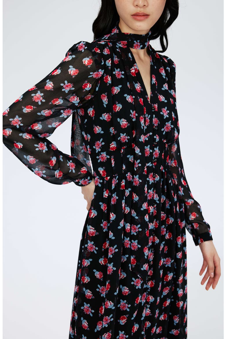 Erica Floral Long Sleeve Midi Dress, Alternate, color, FORTUNE ROSE DOT