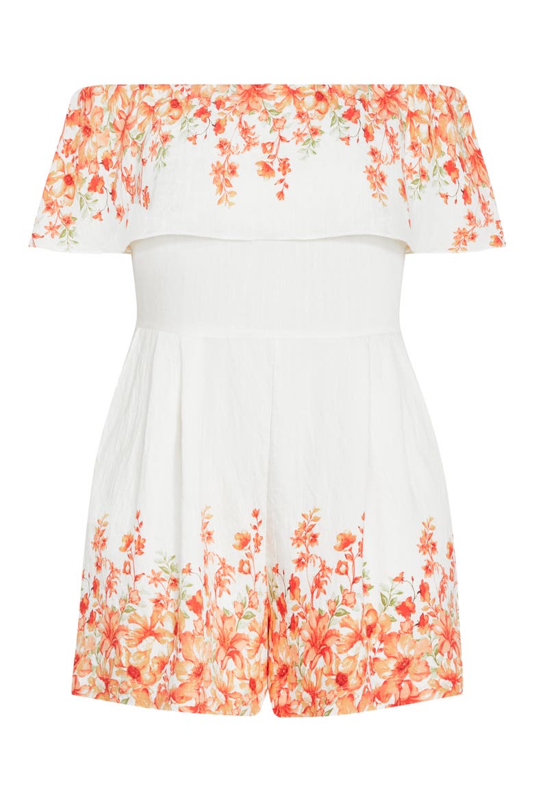 Poppy Print Off the Shoulder Playsuit, Alternate, color, PEACH POP BORDER