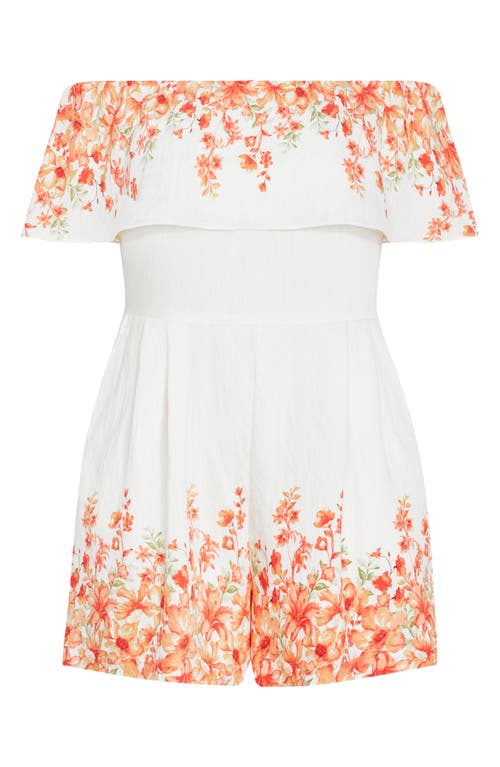 City Chic Poppy Print Off The Shoulder Jumpsuit In Peach Pop Border