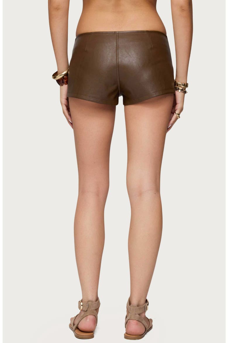 Grommet Faux Leather Microshorts, Alternate, color, BROWN