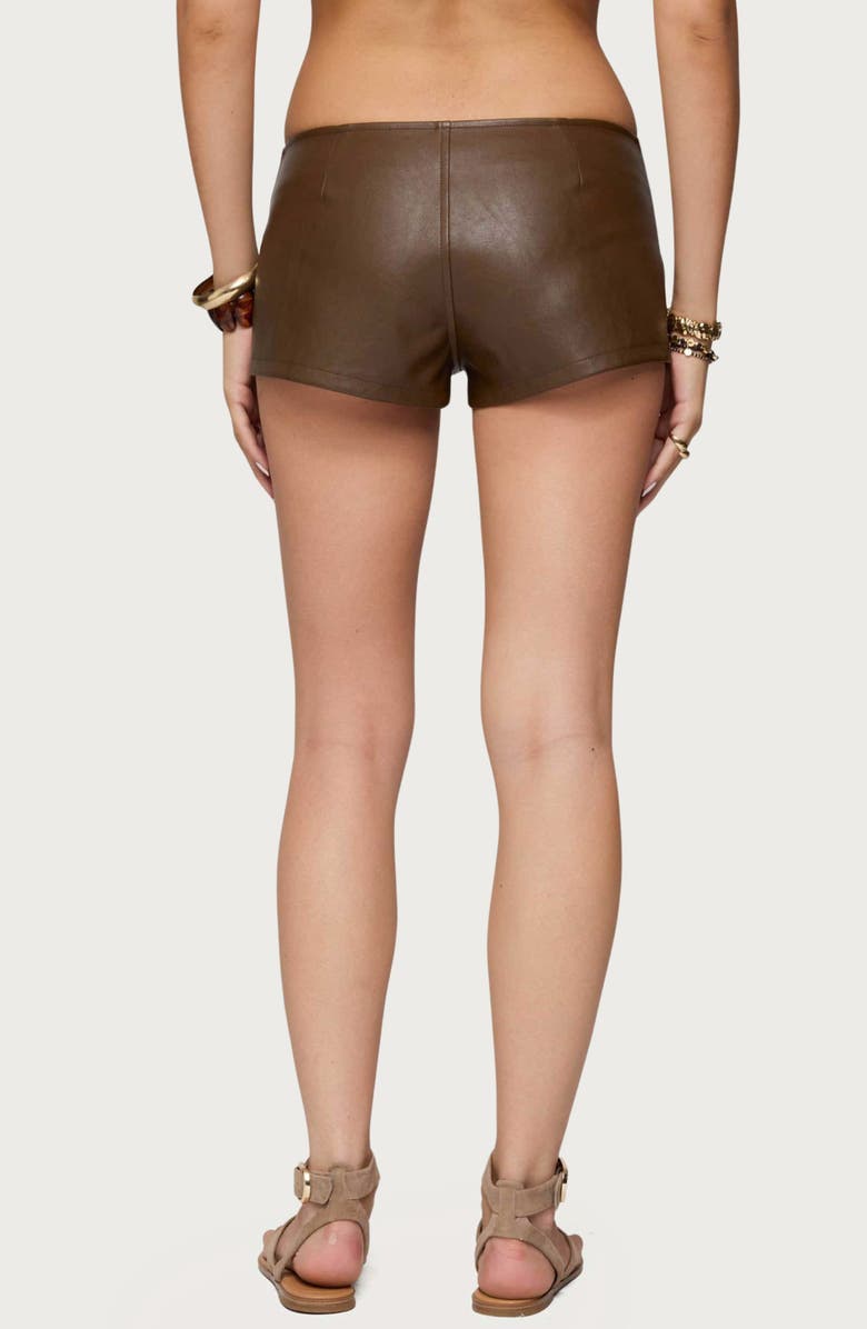 EDIKTED Grommet Faux Leather Microshorts, Alternate, color, Brown