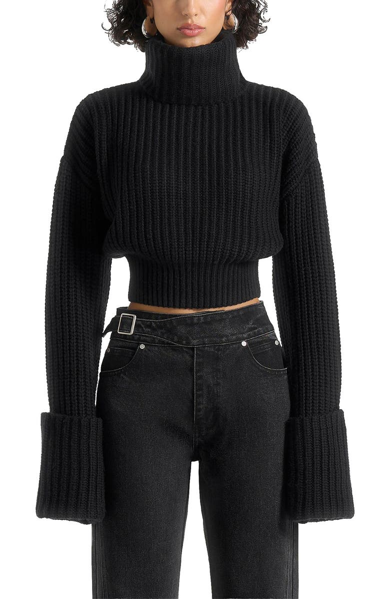 Manière De Voir Amaya Roll Neck Knit Jumper With Cuffs, Main, color, Black