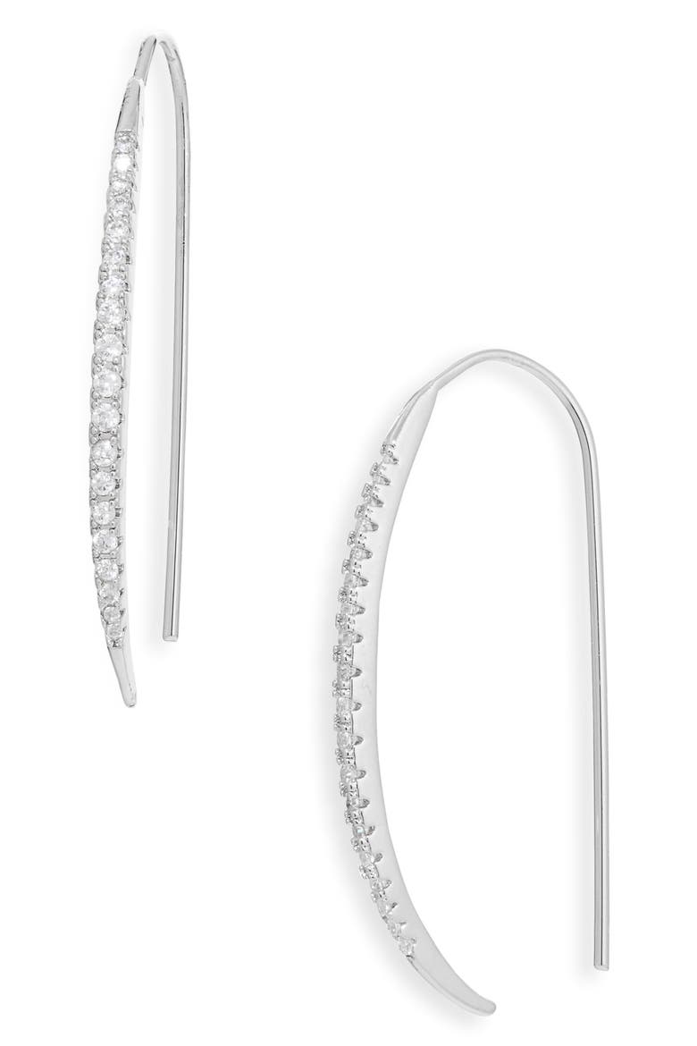 CZ Linear Threader Earrings, Main, color, CLEAR- SILVER